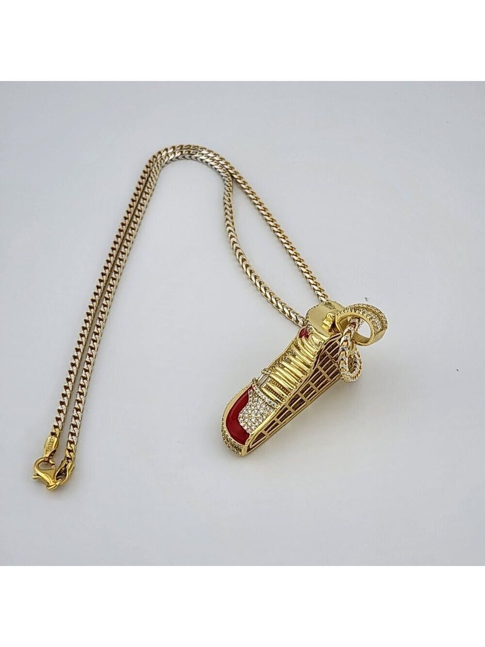 Brand New Sterling Silver 925 Red Cz Sneaker Necklace - Picture 11 of 12